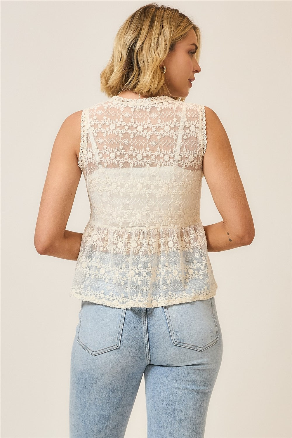 Cozy Co. Sleeveless V-Neck Lace Top