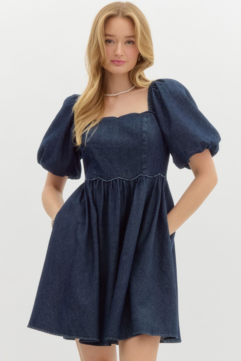 Entro Short Bubble Sleeve Babydoll Dress S Entro Short Bubble Sleeve Babydoll Dress S