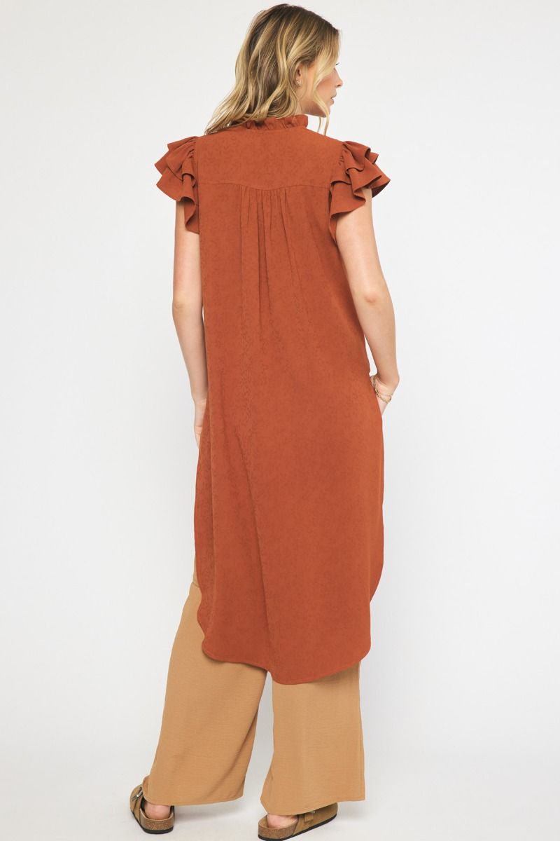 Entro Long Ruffle Sleeve Tunic With Side Slits