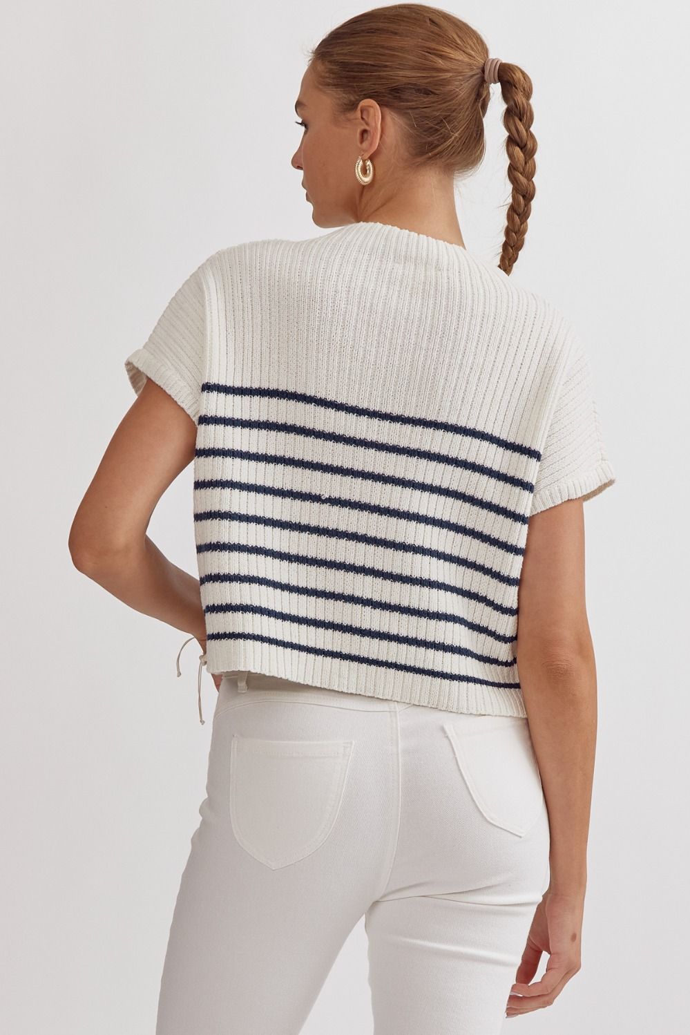 Entro Knitted Mock Neck Sleeveless Stripe Top