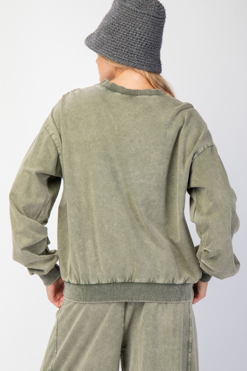Easel Mineral Washed Bubble Waisted Terry Knit Pullover