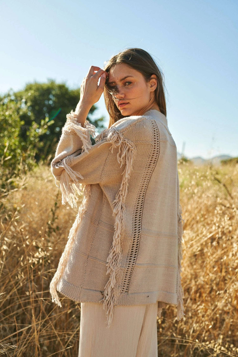 Mello 3/4 Sleeve Open Front Fringe Cardigan