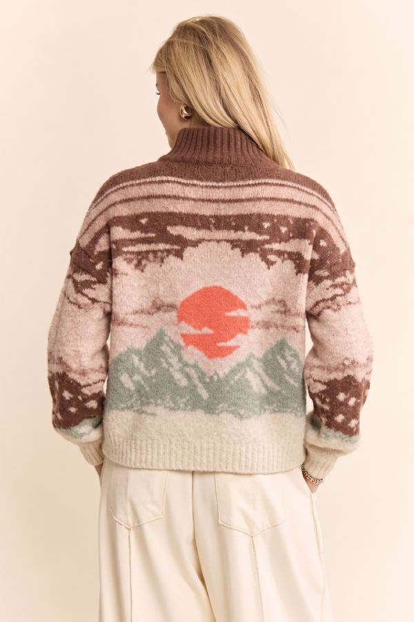Davi & Dani Half-Zip Mountain Landscape Sweater