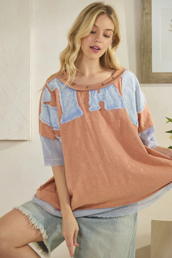 Oli & Hali Star Patch Fish Net Sleeve & Hem Top