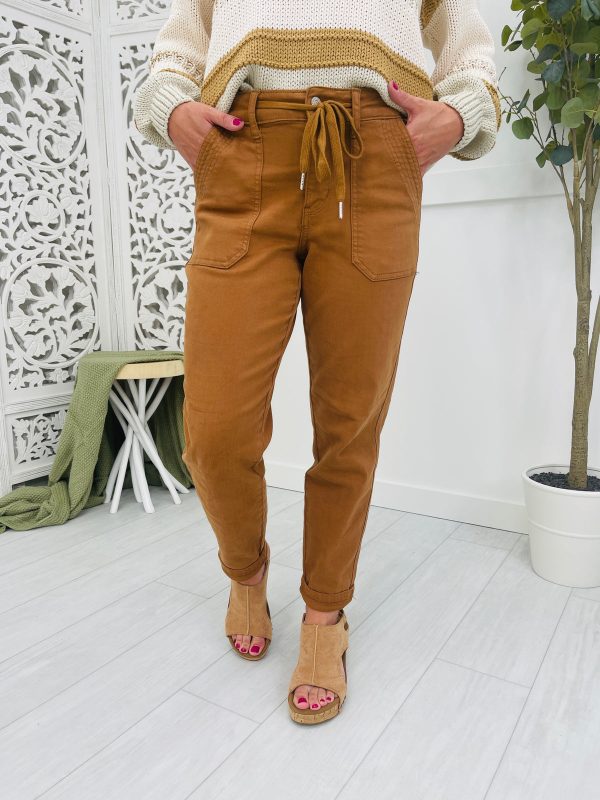 Judy Blue HW Garment Dyed Camel Cuffed Joggers