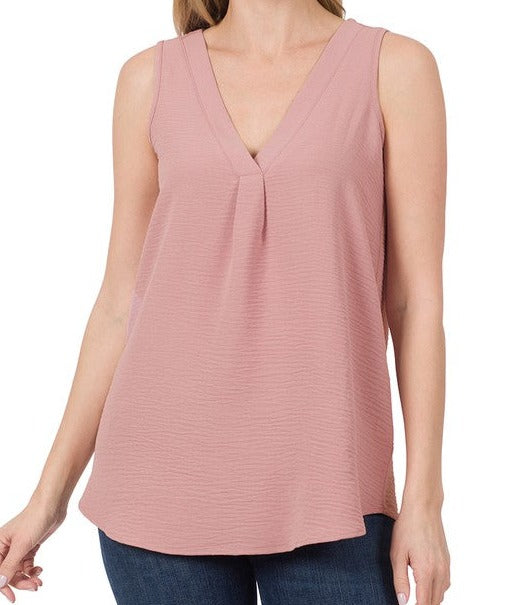 Zenana Woven V-Neck Sleeveless Top