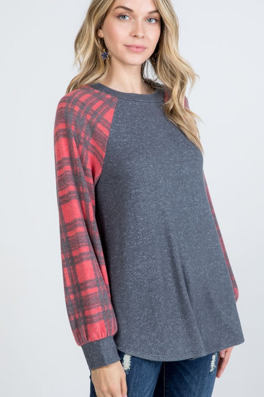 P & Rose Brushed Plaid Print Sweater