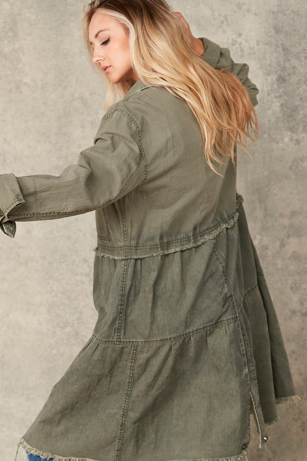 SugarFox Cotton Button Down Tiered Jacket