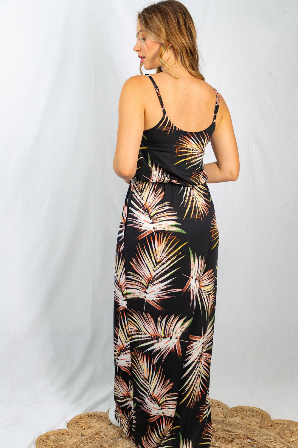 White Birch Sleeveless Leaf Print Dress