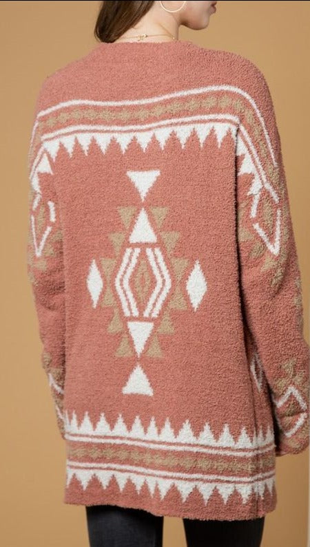 Very J Aztec Knit Soft Cardigan
