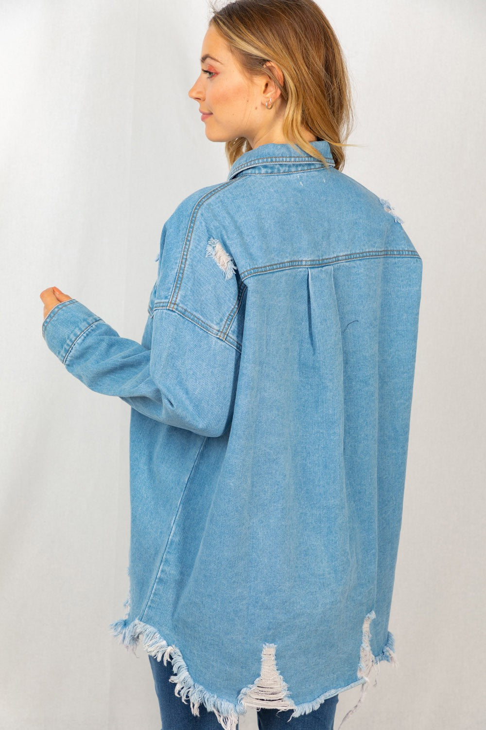 White Birch Denim Distressed Shirt Jacket