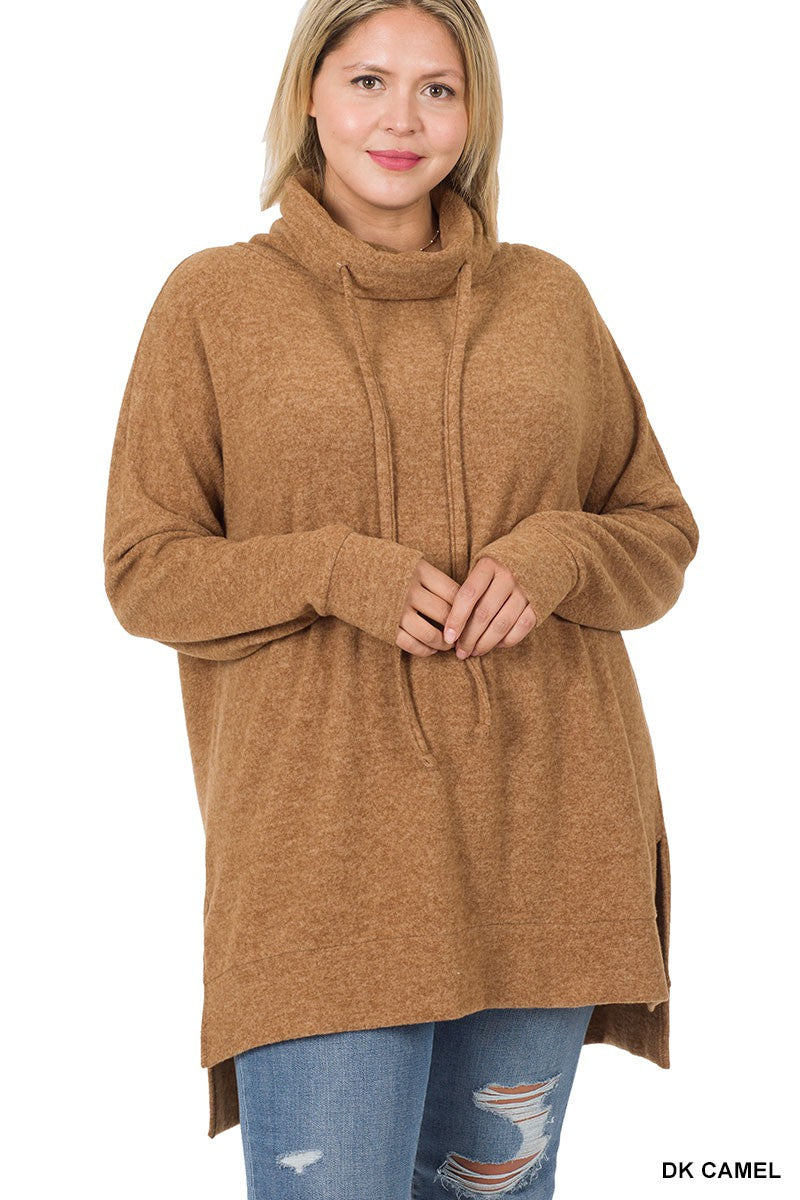 Zenana Brushed Melange Funnel Neck Sweater