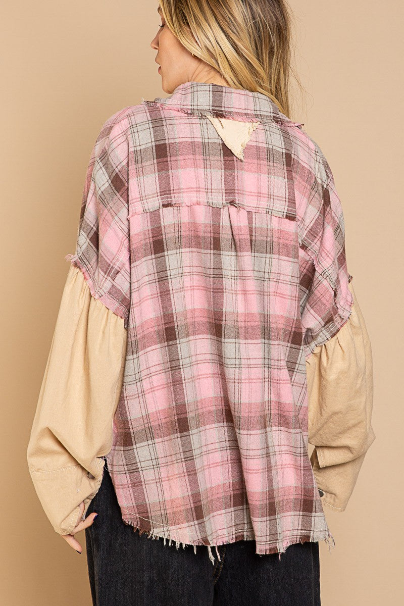 POL V-Neck Vintage Flannel Top