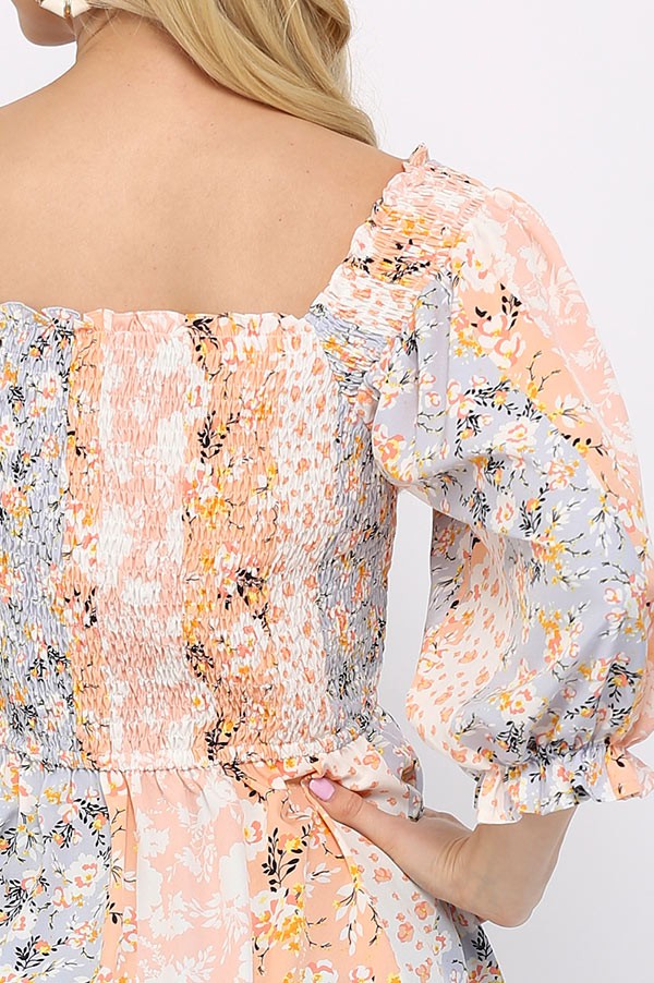 GiGiO Floral Print Smocking Peplum Top