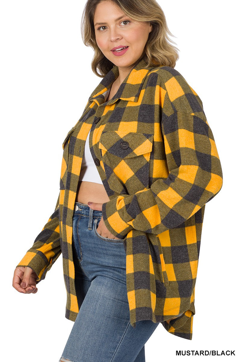 Zenana Mustard Plaid Shacket