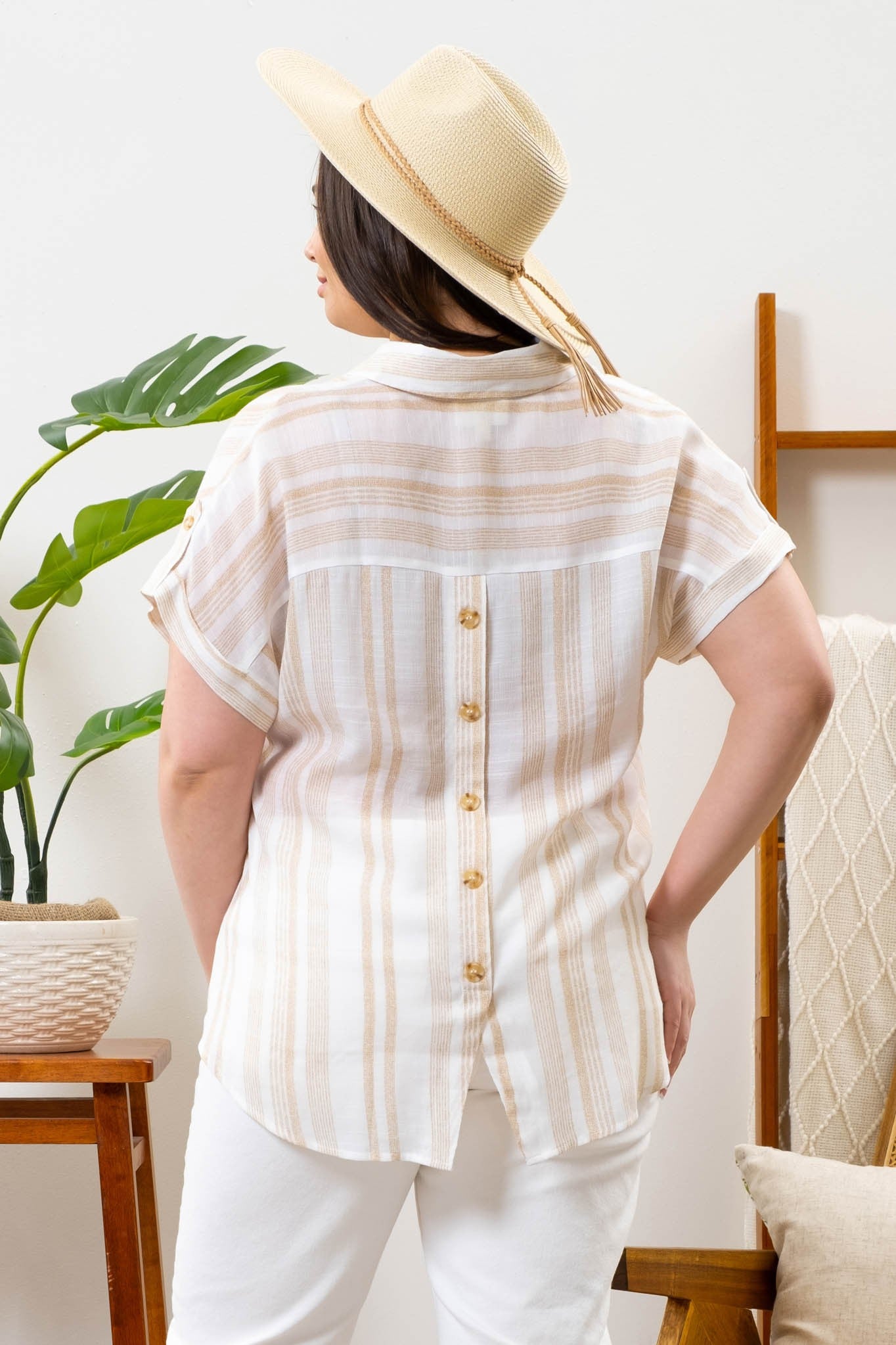 Mine Striped Back Slit Top