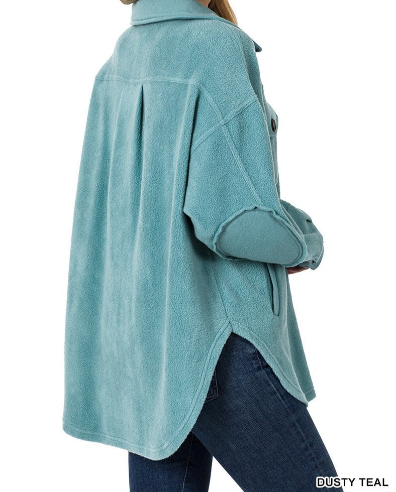 Zenana Oversized Dusty Teal Fleece Shacket
