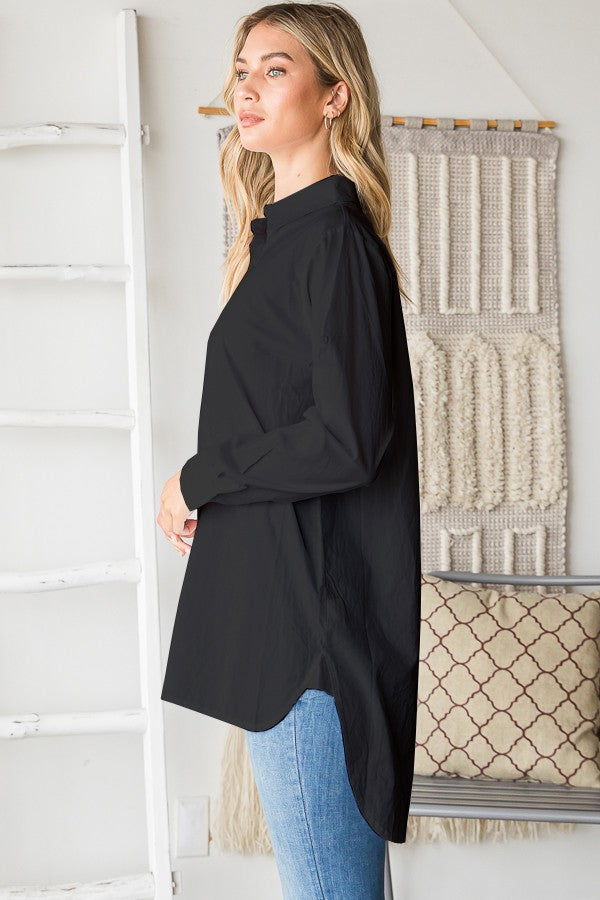 Heimish Black Long Sleeve High Low Blouse