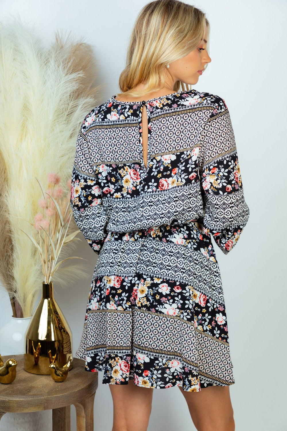 White Birch Long Sleeve Print Dress