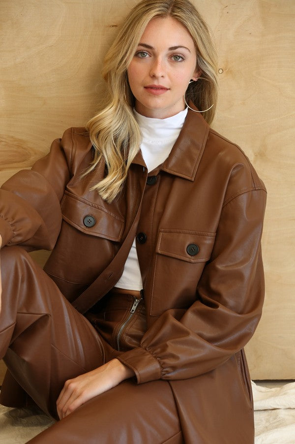 GiGio Faux Leather Button Down Shackets