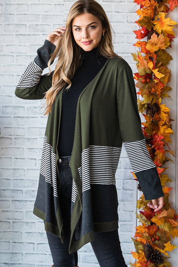 Heimish Long Sleeve Color Block Open Cardigan