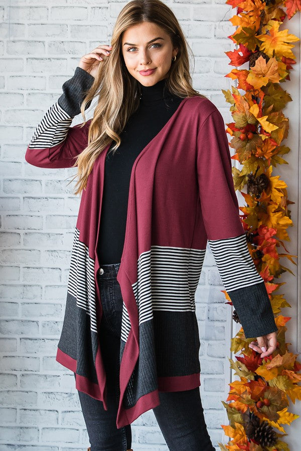Heimish Long Sleeve Color Block Open Cardigan