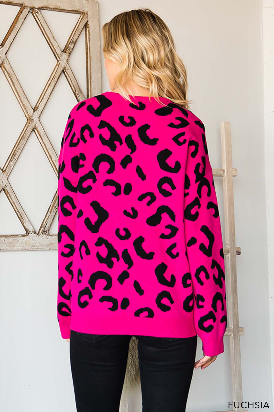 Cotton Bleu Leopard Fuchsia Sweater
