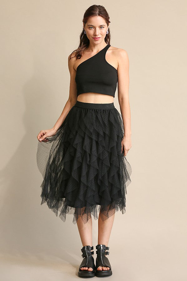 GiGio Ruffled Tulle Elastic Waist Midi Skirt – The Clothing Loft