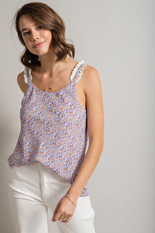 Easel Floral Lace Strap Top