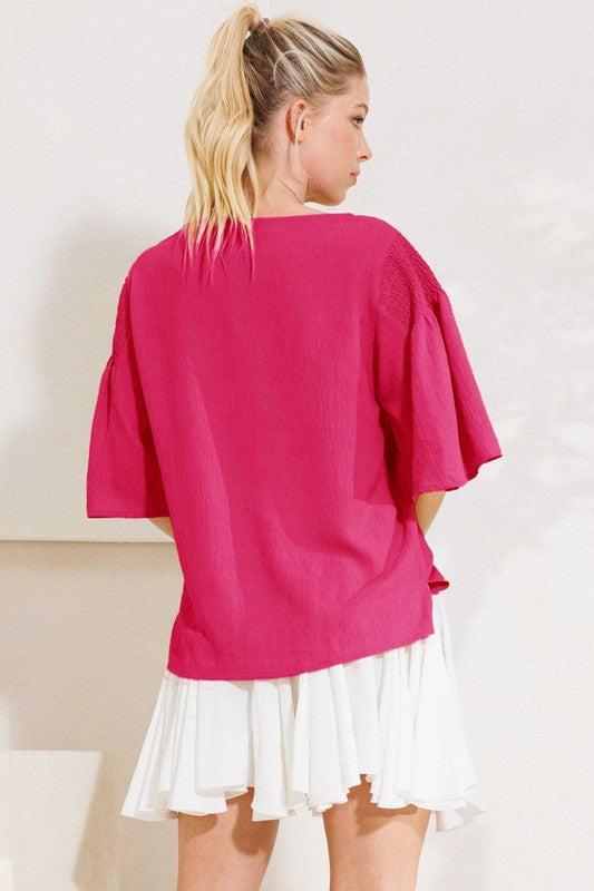 ODDi Boat Neck Drop Shoulder with Smocking Blouse