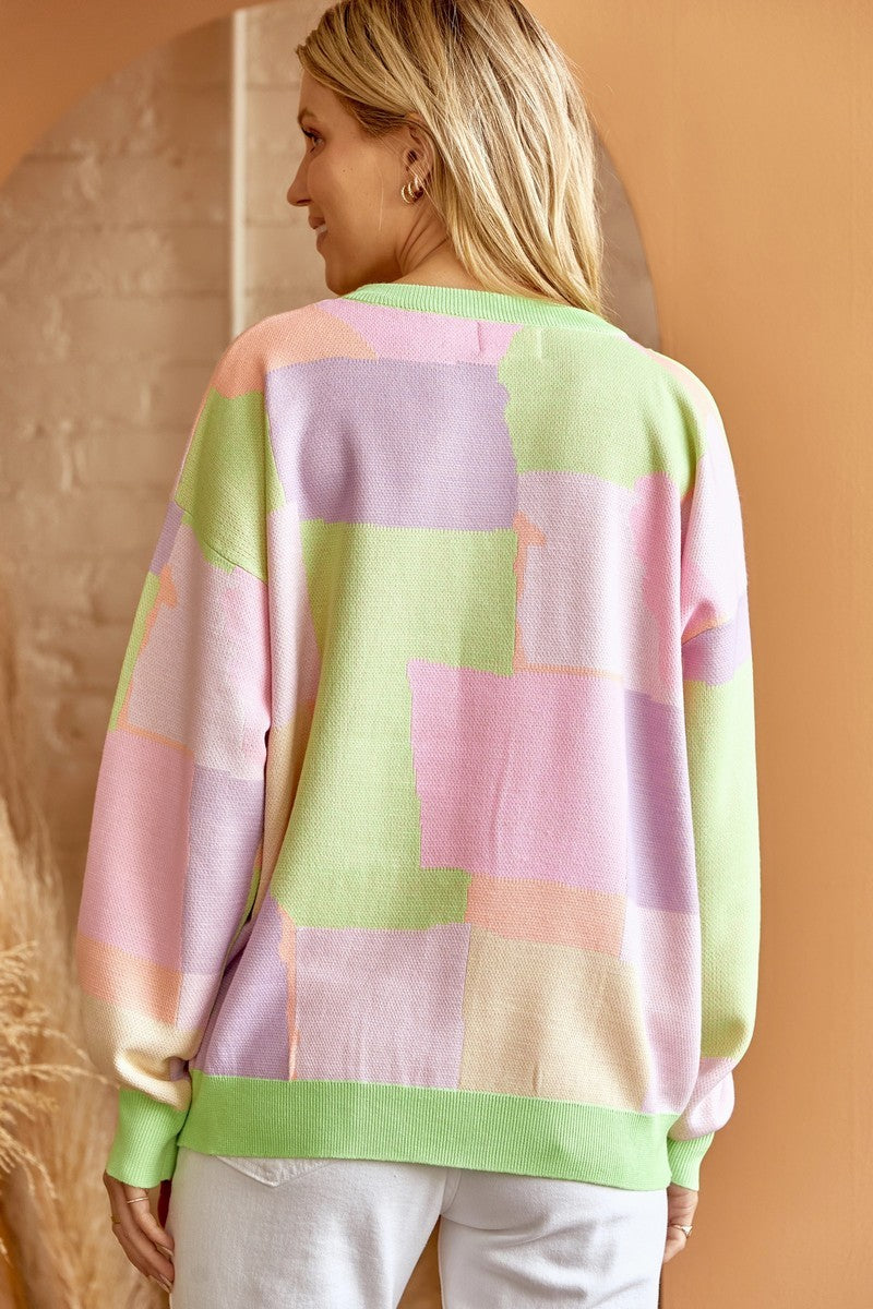 Andree by Unit Color Block Neon Sweater With One Shoulder Bodice