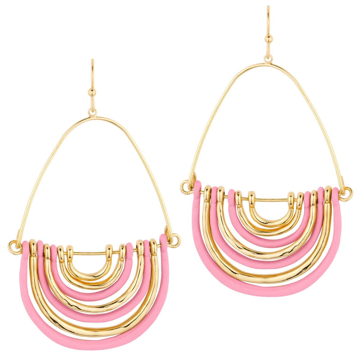 What's Hot Gold & Pink Metal Layered Teardrop Earrings