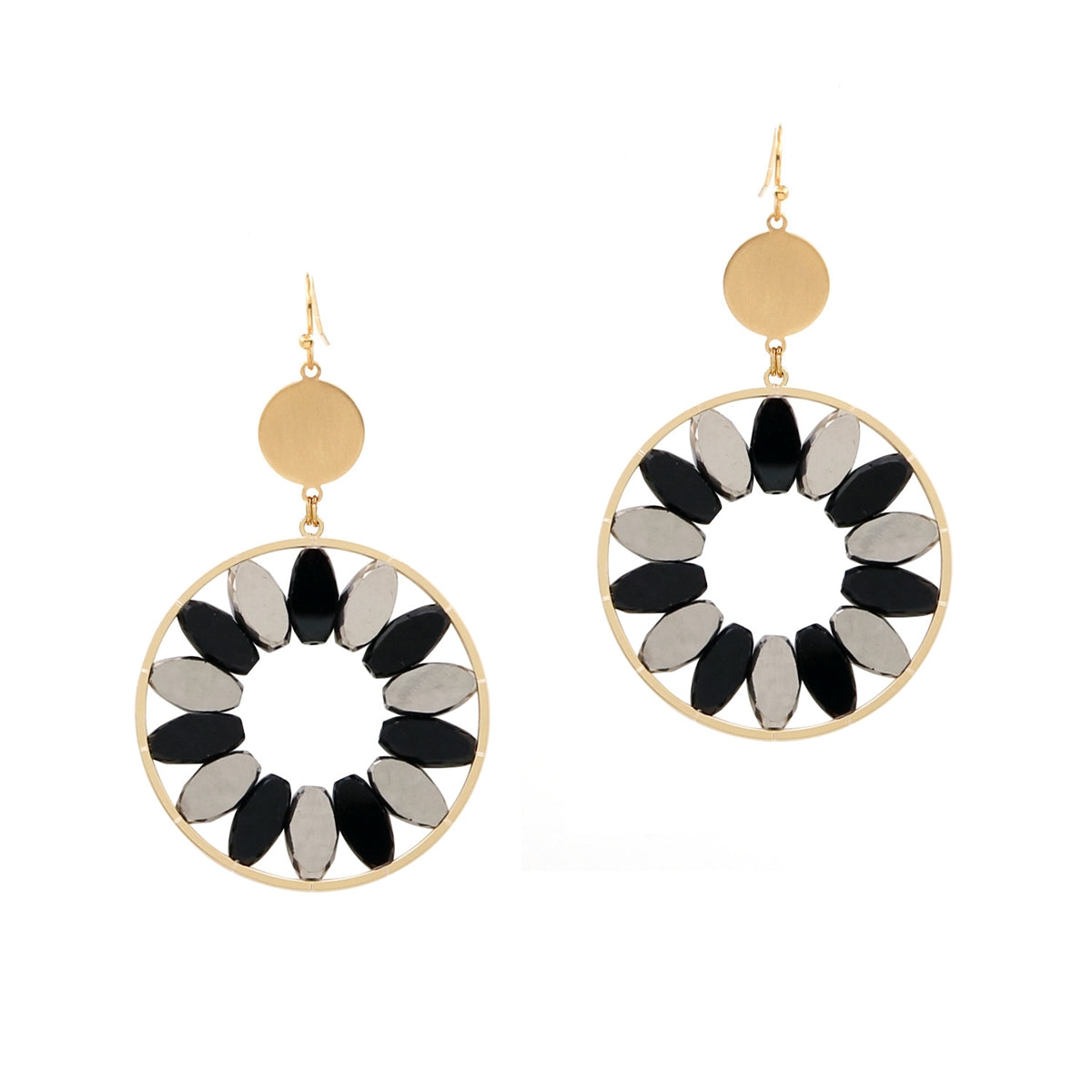 What's Hot Black & Grey Crystal Circle Earrings