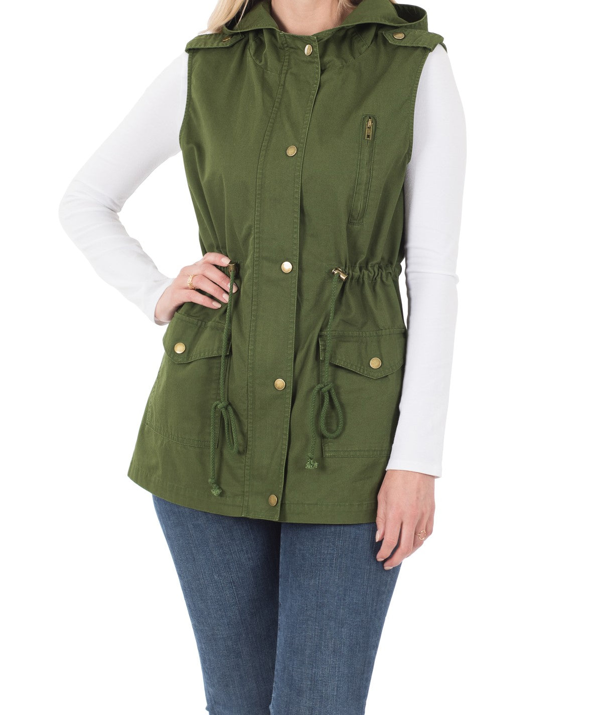 Zenana Drawstring Waist Hoodie Vest