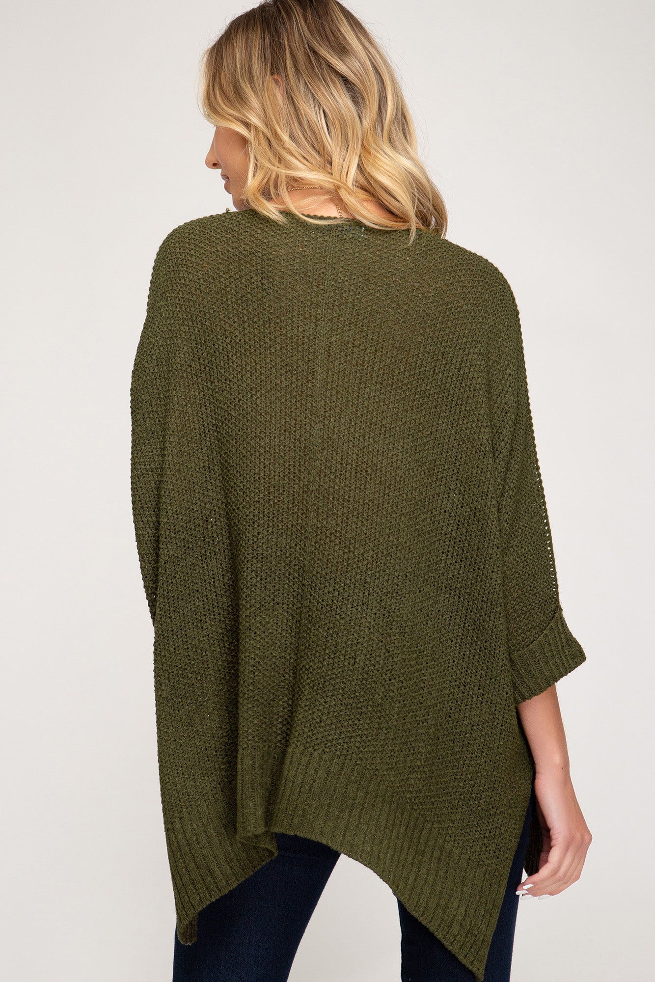 She + Sky 3/4 Sleeve Hi Low Knit Sweater