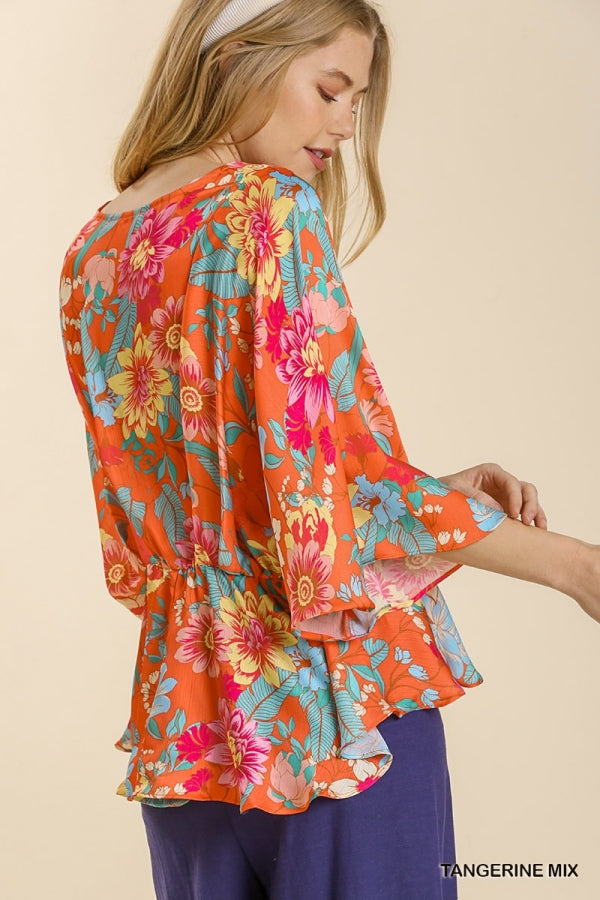 Umgee Floral Print Peplum Top