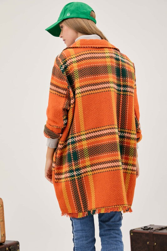 Davi & Dani Multi Plaid Button Front Jacket