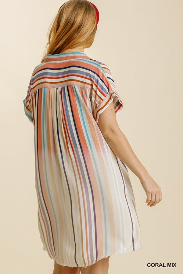Umgee Bleached Striped Button Down Dress