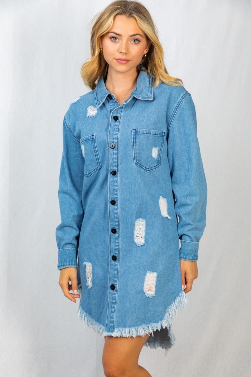 White Birch Frayed Denim Dress The Clothing Loft Boutique White Birch Frayed Denim Dress The Clothing Loft Boutique
