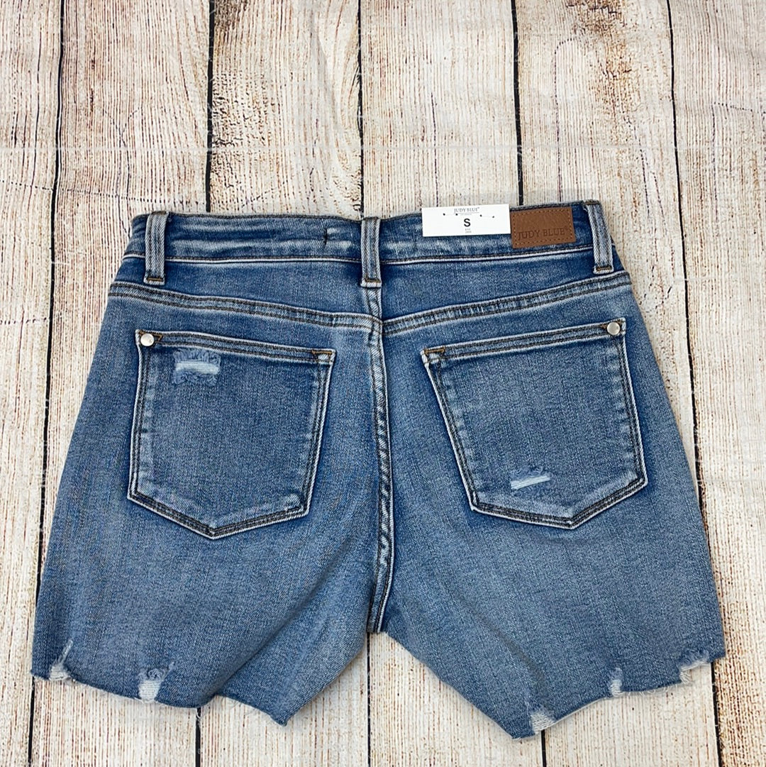 Judy Blue Mid-Rise Serape Patch Destroyed Shorts