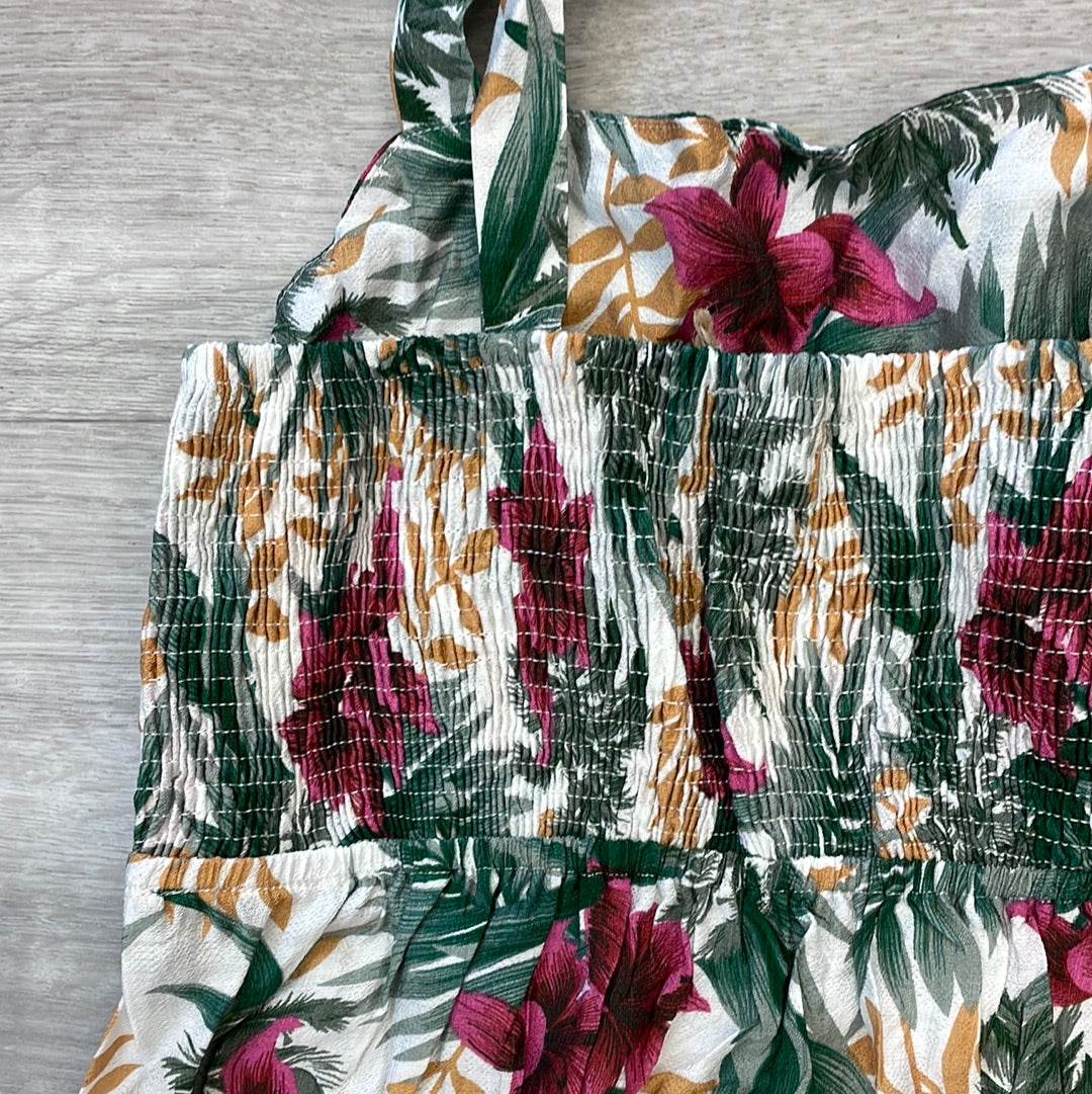 Kori America Tropical Printed Ruffle Wrap Mini Dress