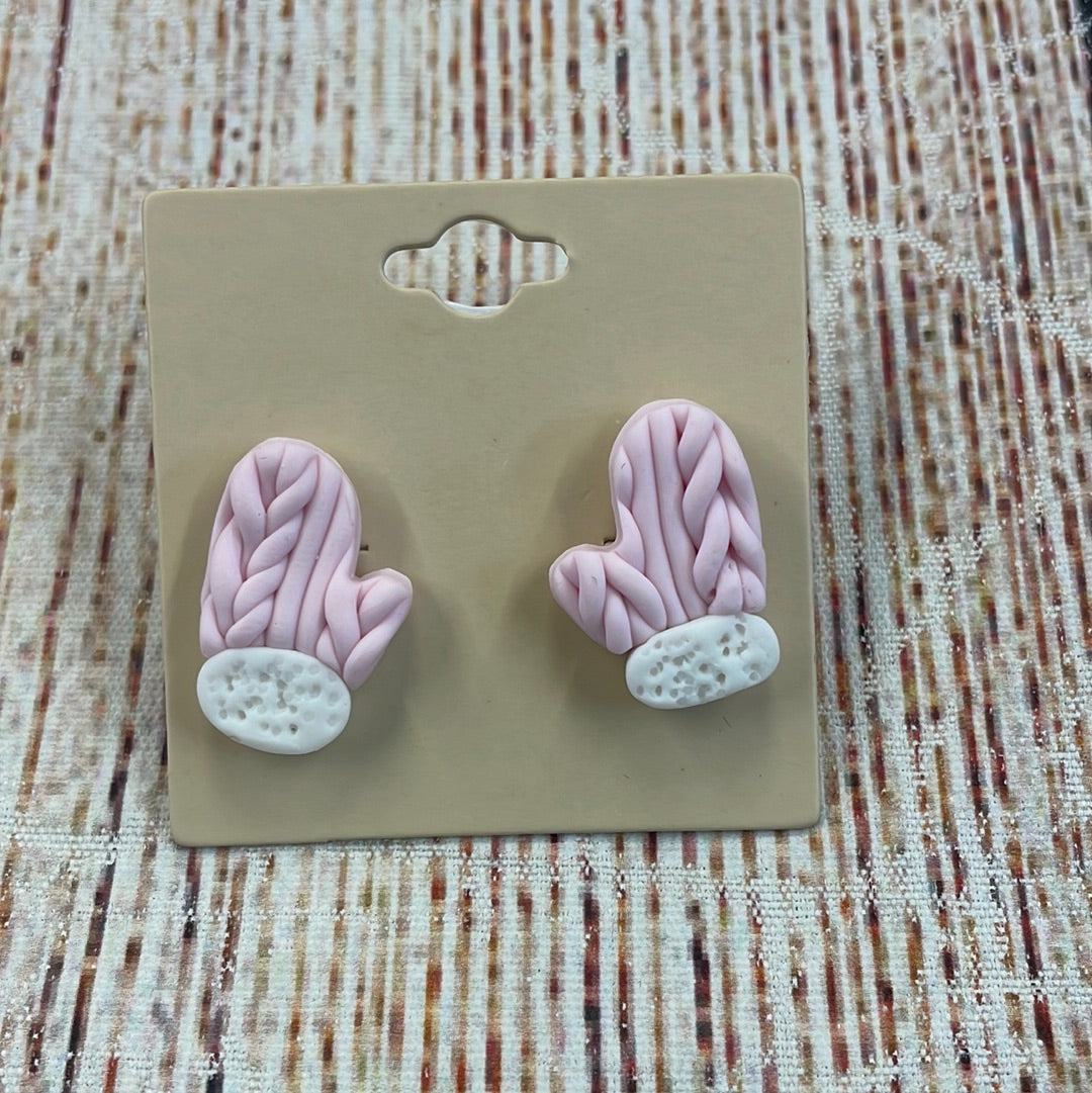 Pink Mitten Stud Earrings