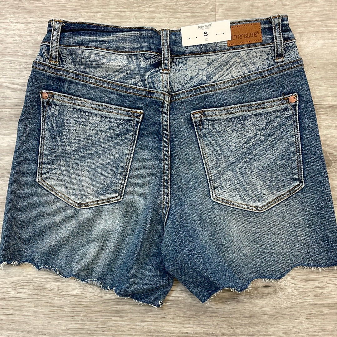 Judy Blue Mid-Rise Paisley Bandana Printed Shorts