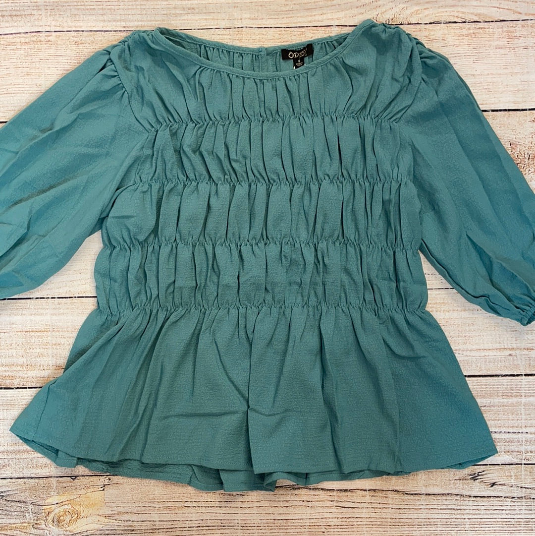 Oddi Round Neck Solid Woven Tiered Top