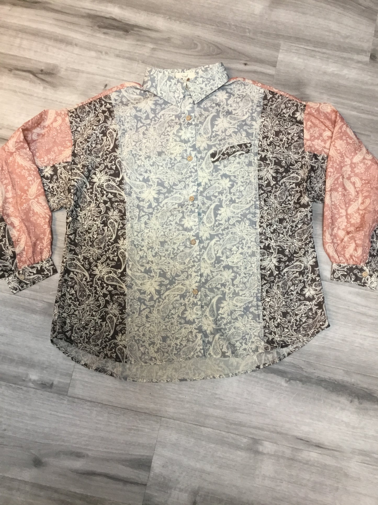 Easel Long Sleeve Cotton Paisley Print Top