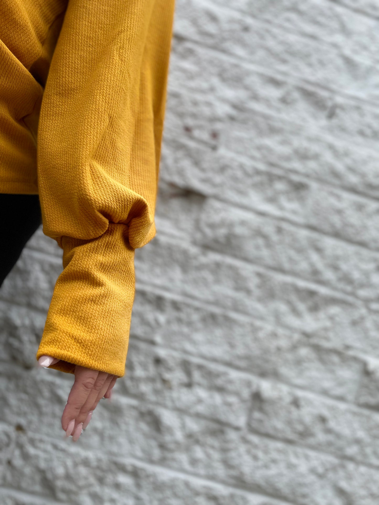 Hayden Textured Rib Exaggerated Cuff Knit Top