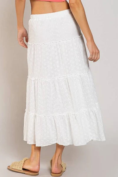POL Eyelet Tiered Maxi Skirt