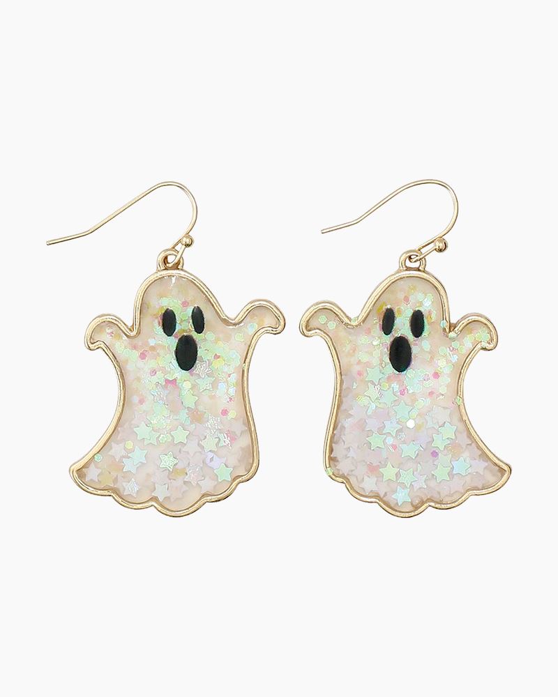 Periwinkle Ghost With Glitter Stars Earrings