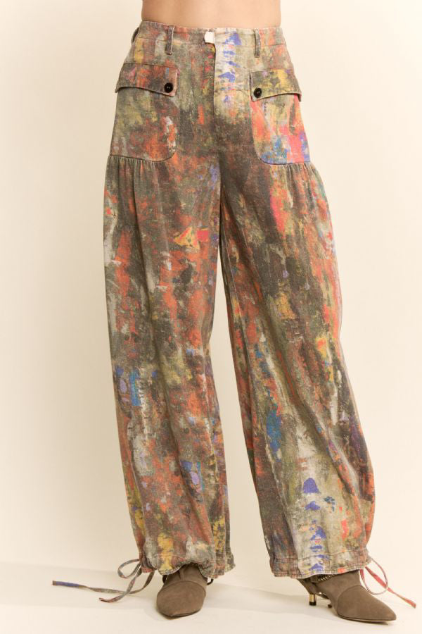 Davi & Dani Printed Denim Wide Leg Pants