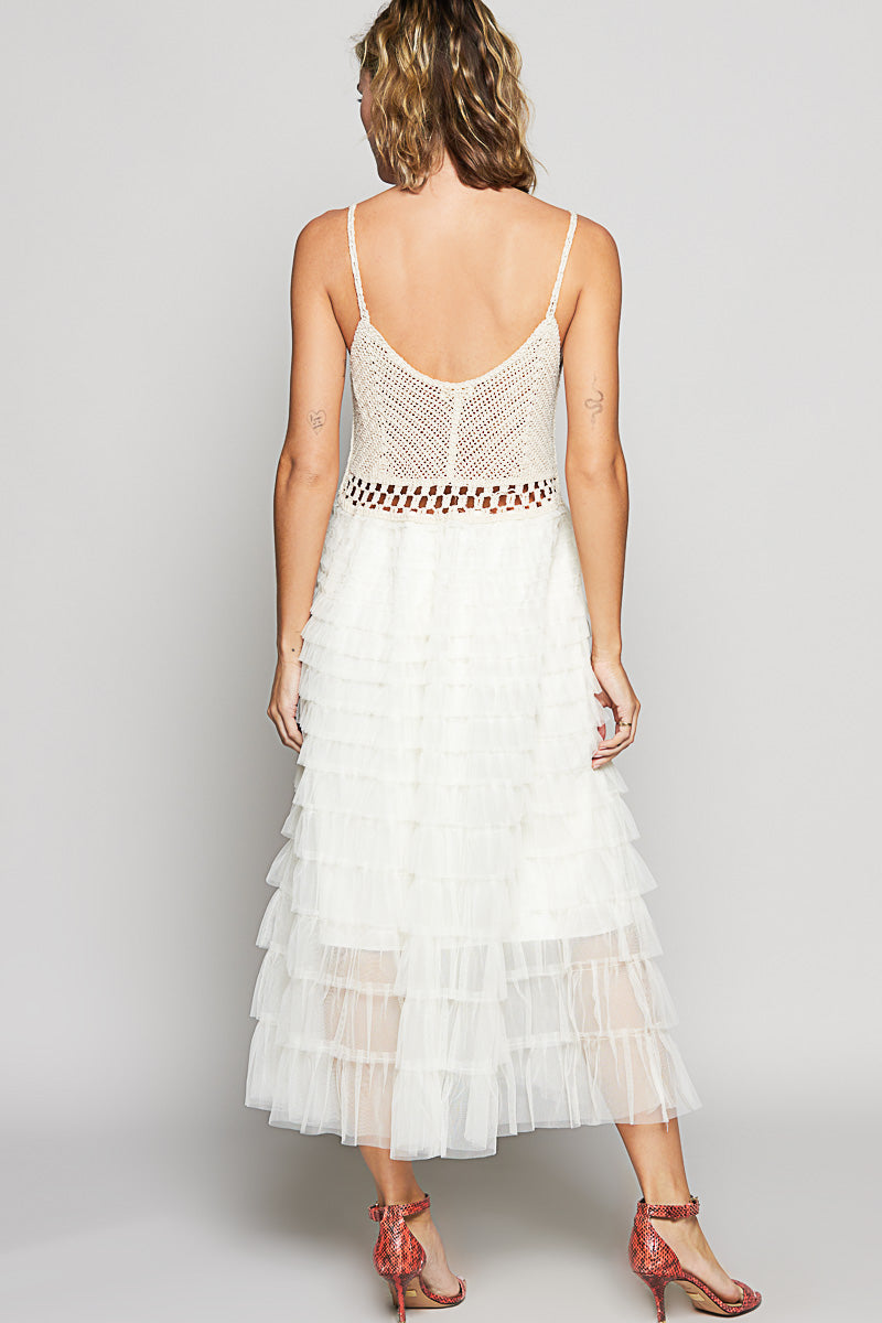 POL Sleeveless Crochet With Lace Ruffle Dress